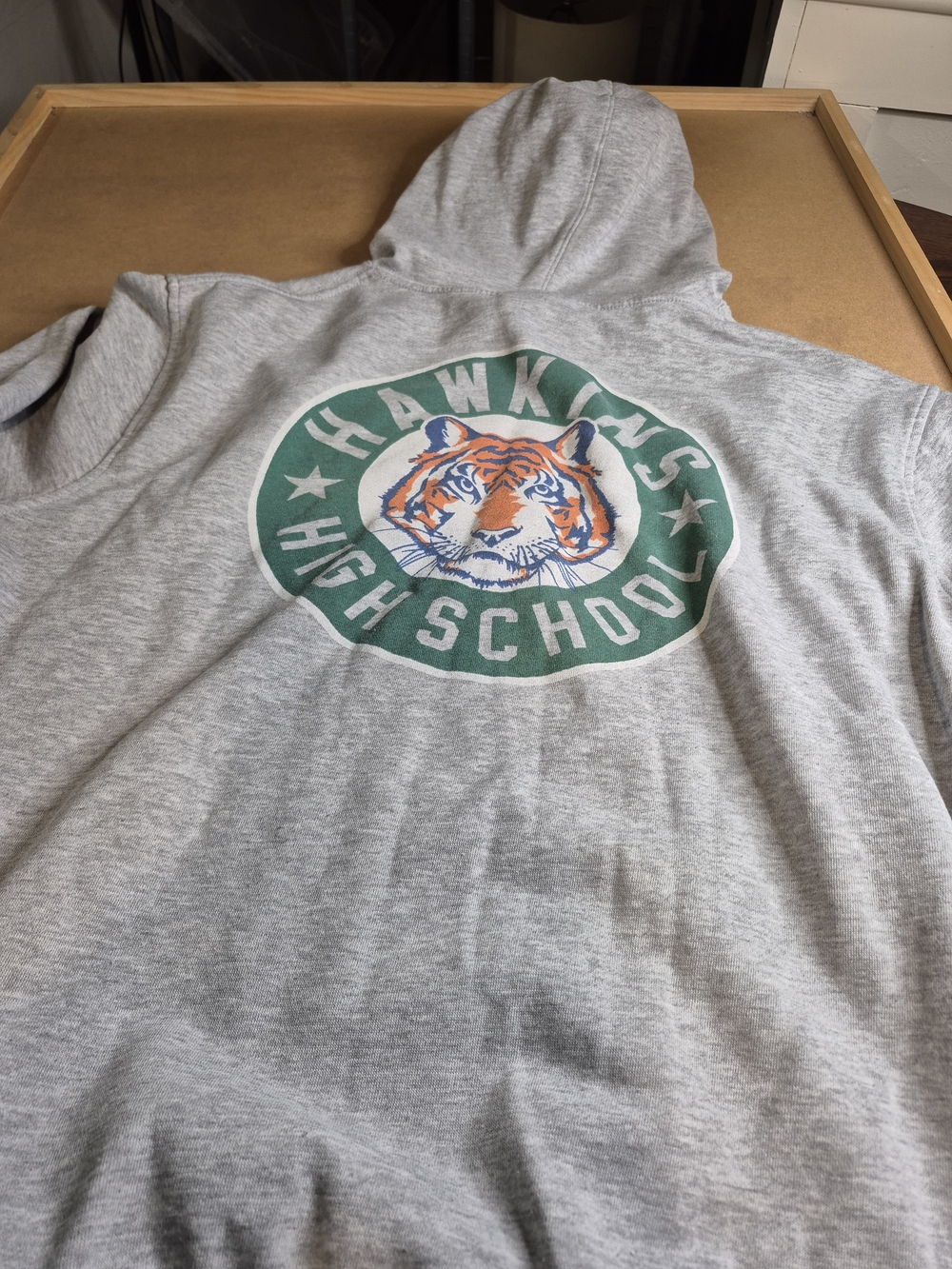 Hawkins High School Gray Pullover Hoodie with Tiger Graphic 4306/5
